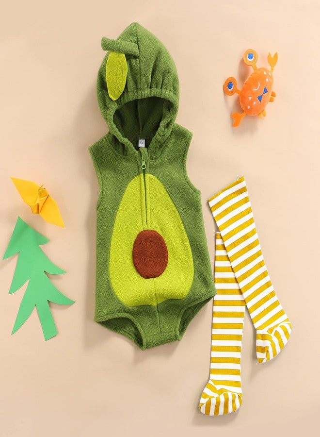 Gureui Newborn Baby Girl Boy Halloween Costumes Animal Fruit Hooded Romper Onesie Toddler Infant Zipper Outfit (B Green Avocado, 12-18 Months) - Image 2